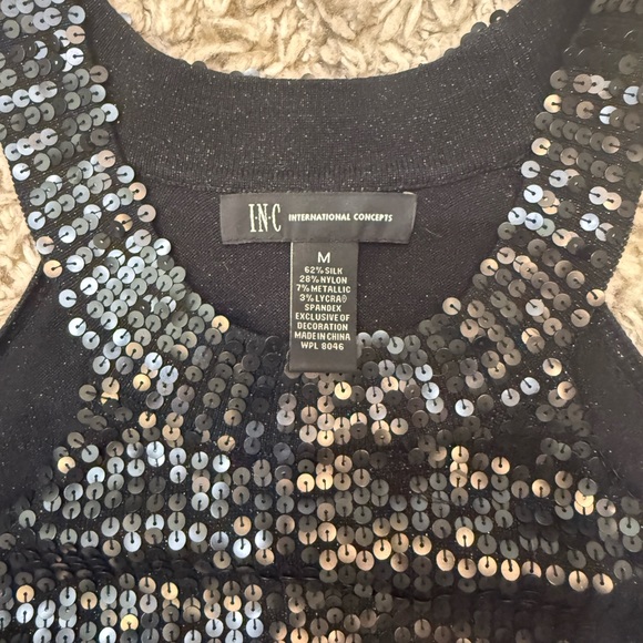 INC International Concepts Tops - INC International Concepts Black and Silver Sequin Top